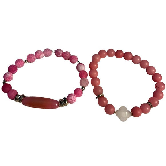 Jewelry - Bracelets Pink and Silver Set of 2 Boho Stone Beaded Bracelets NWOT